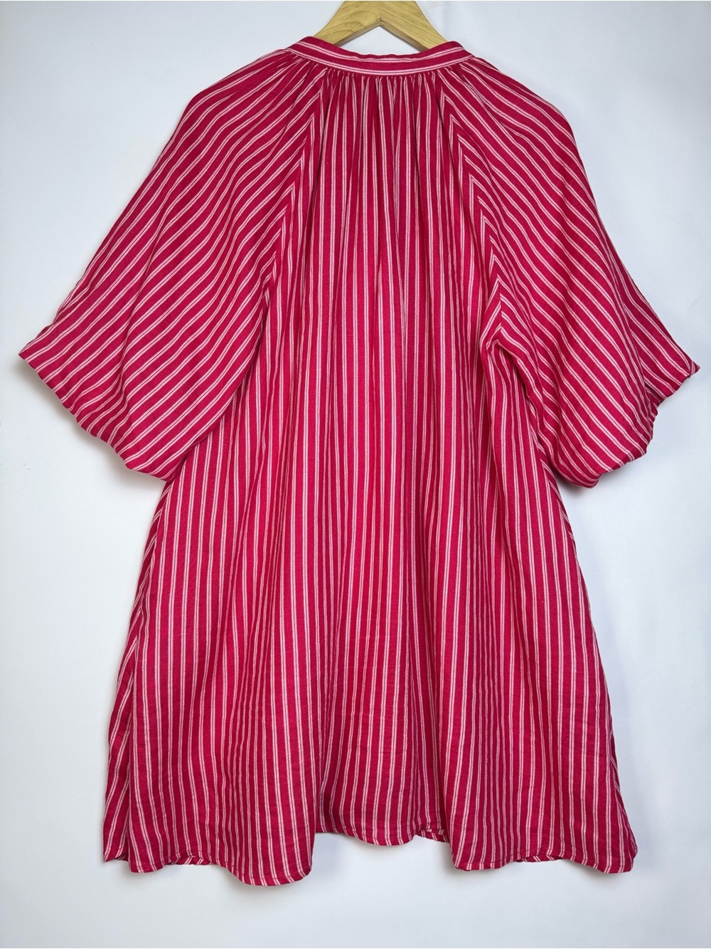 Magaschoni Pink White Linen Striped Shift Dress Pockets M - Picture 2 of 8